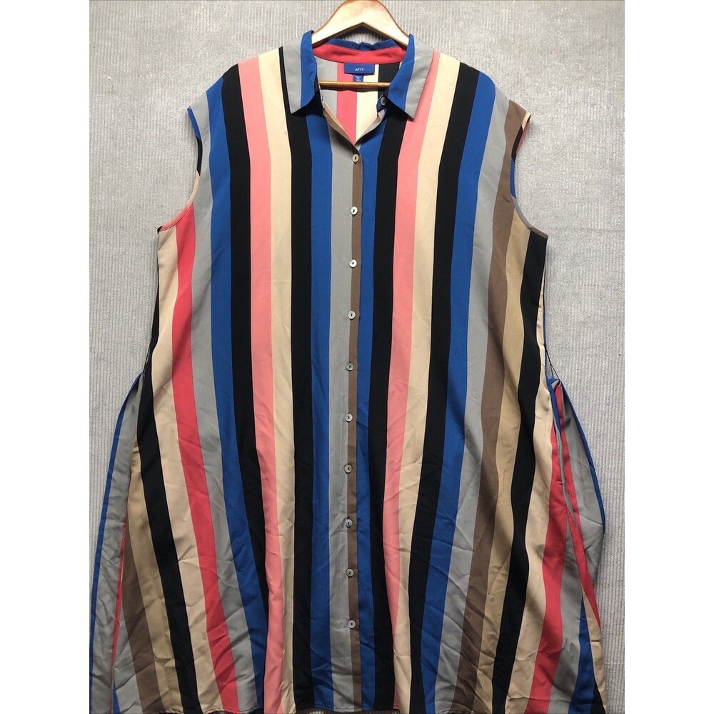 Apt 9 Dress 2X Striped Sleeveless Button Down Belted Shirt Dress Effortless